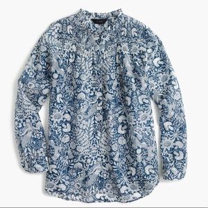 JCrew Mermaid Ruffle Blue Popover Blouse Sz 8